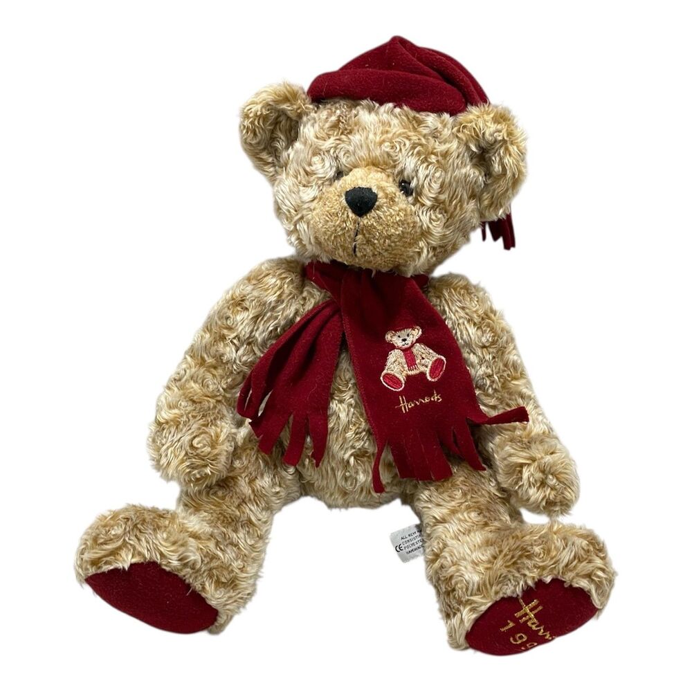 Harrods Christmas Bear James 1999 Plush 20” Red Hat Scarf Soft Toy
